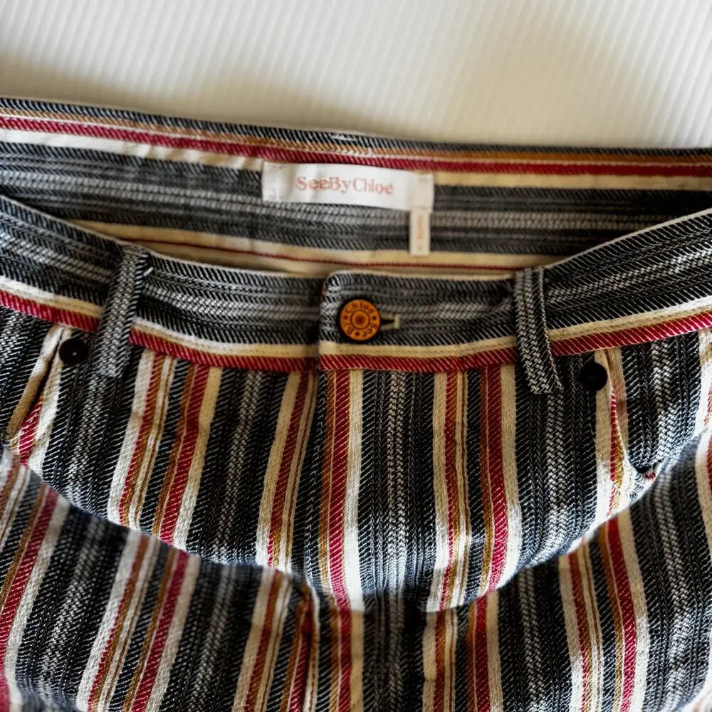See By Chloe Jacquard Stripe Cotton Denim Shorts EU 40 Boho Retro Festival Indie - Picture 13 of 16